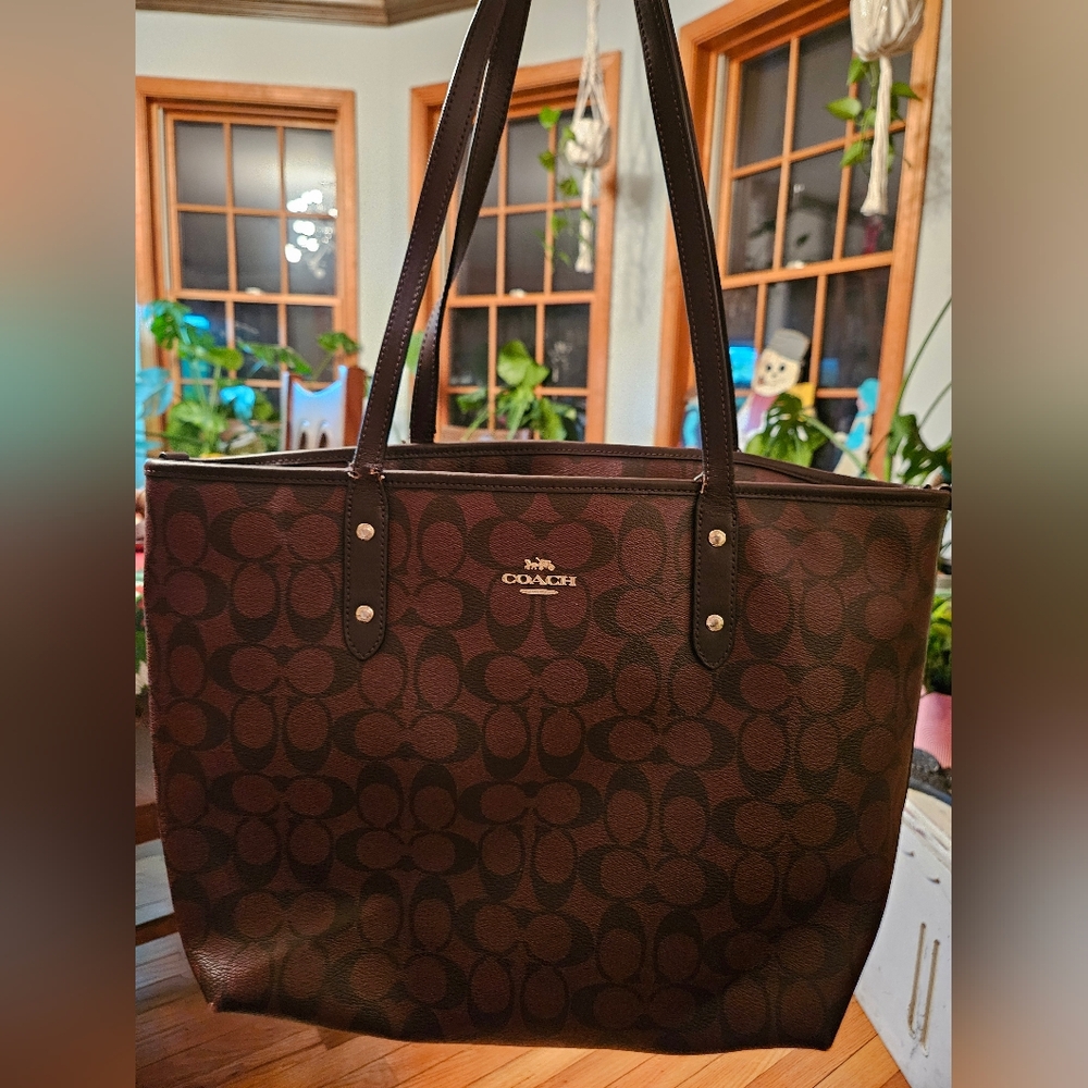 Coach Dark Brown Signature Tote